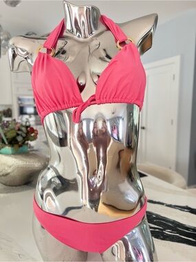Pink Two-Piece Bikini Set - Halter Top & Classic Bottom